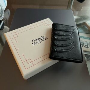Alexander McQueen Ribcage Embossed Calfskin Bifold Cardholder